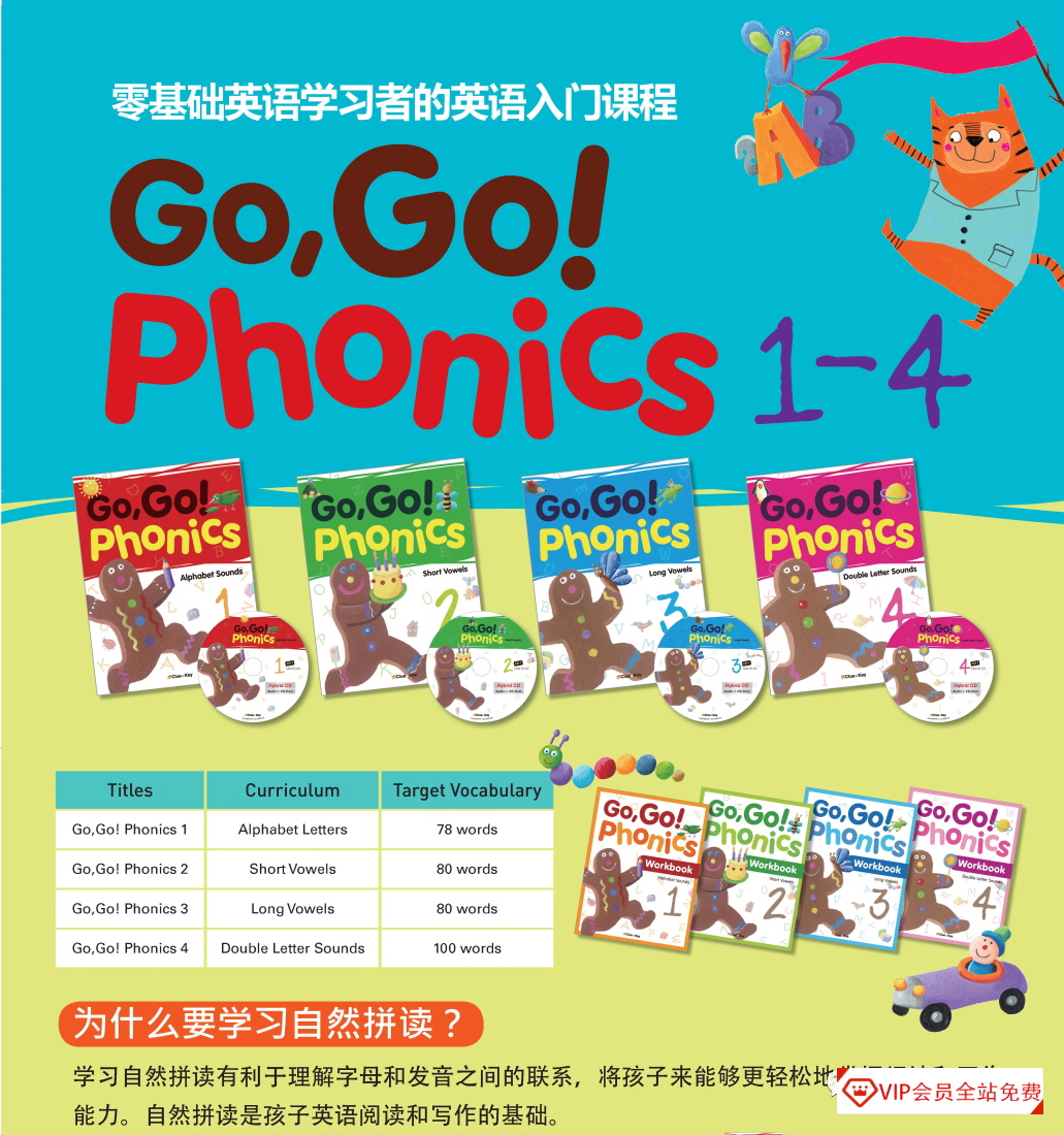 超棒的原版英文自然拼读教材：GO GO Phonics 1-4级全套​（最全）百度网盘下载